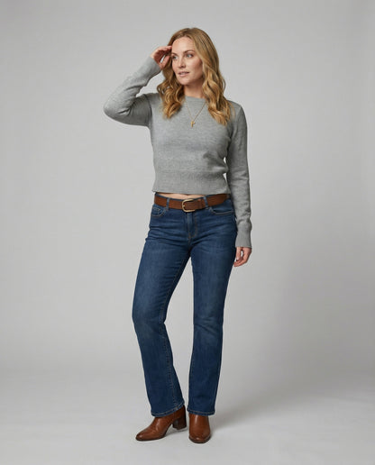 Damen Slim-Fit Strickpullover Rundhals Winterwolle