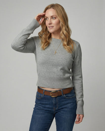 Damen Slim-Fit Strickpullover Rundhals Winterwolle - Norvielle