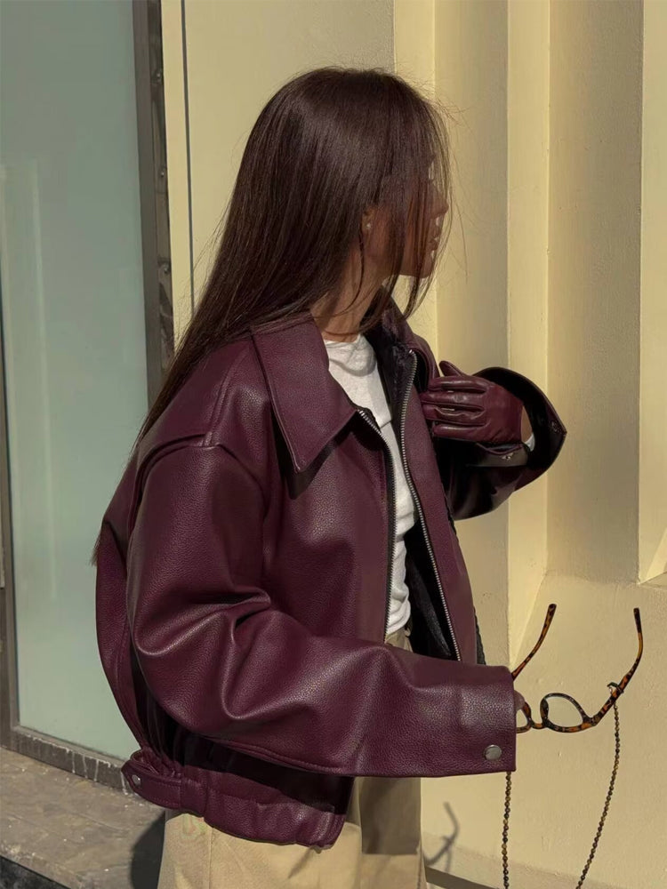 Damen Lederjacke Kunstleder Modern