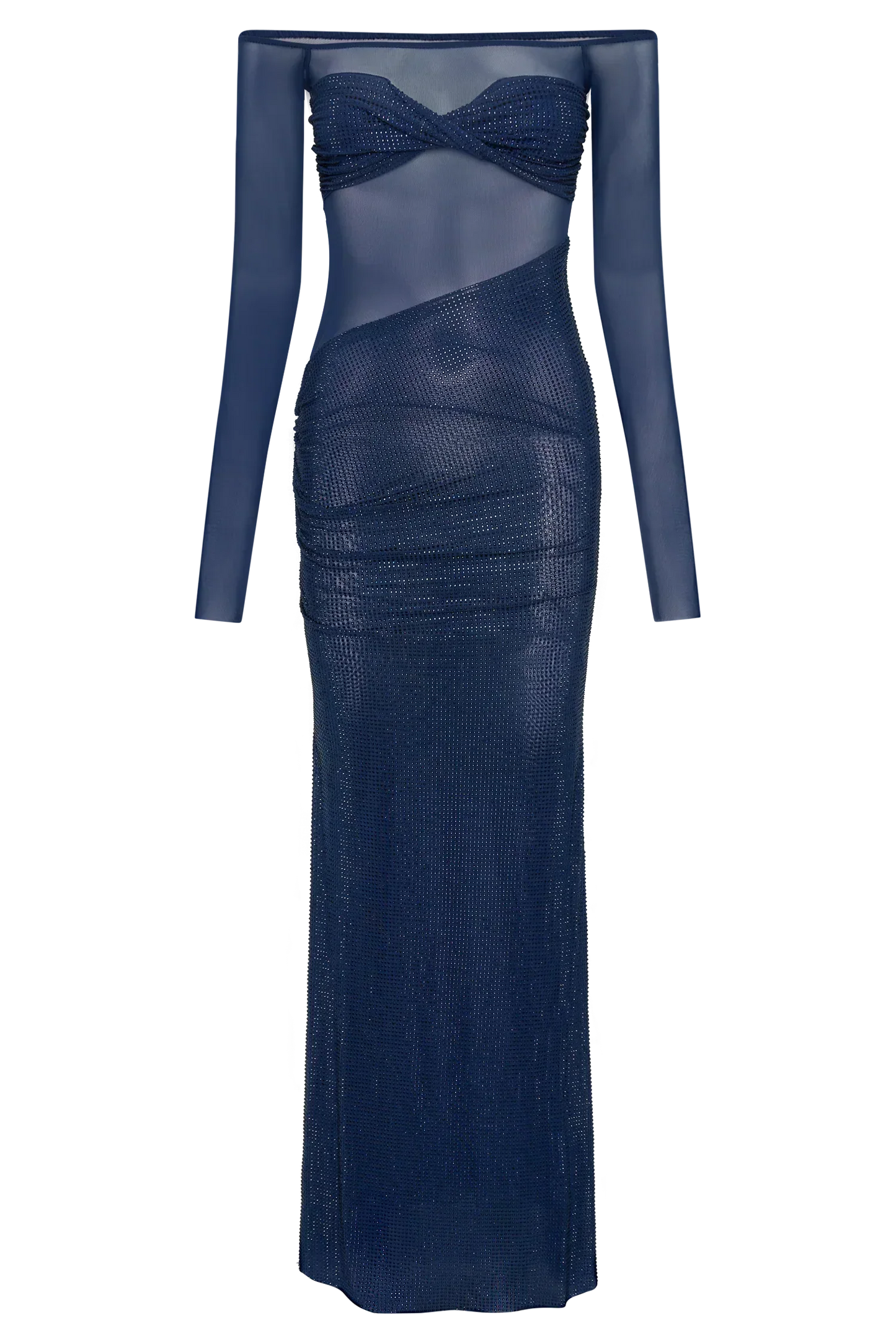 Damen Off-Shoulder Maxikleid Glitzersteinen Mesh-Stoff