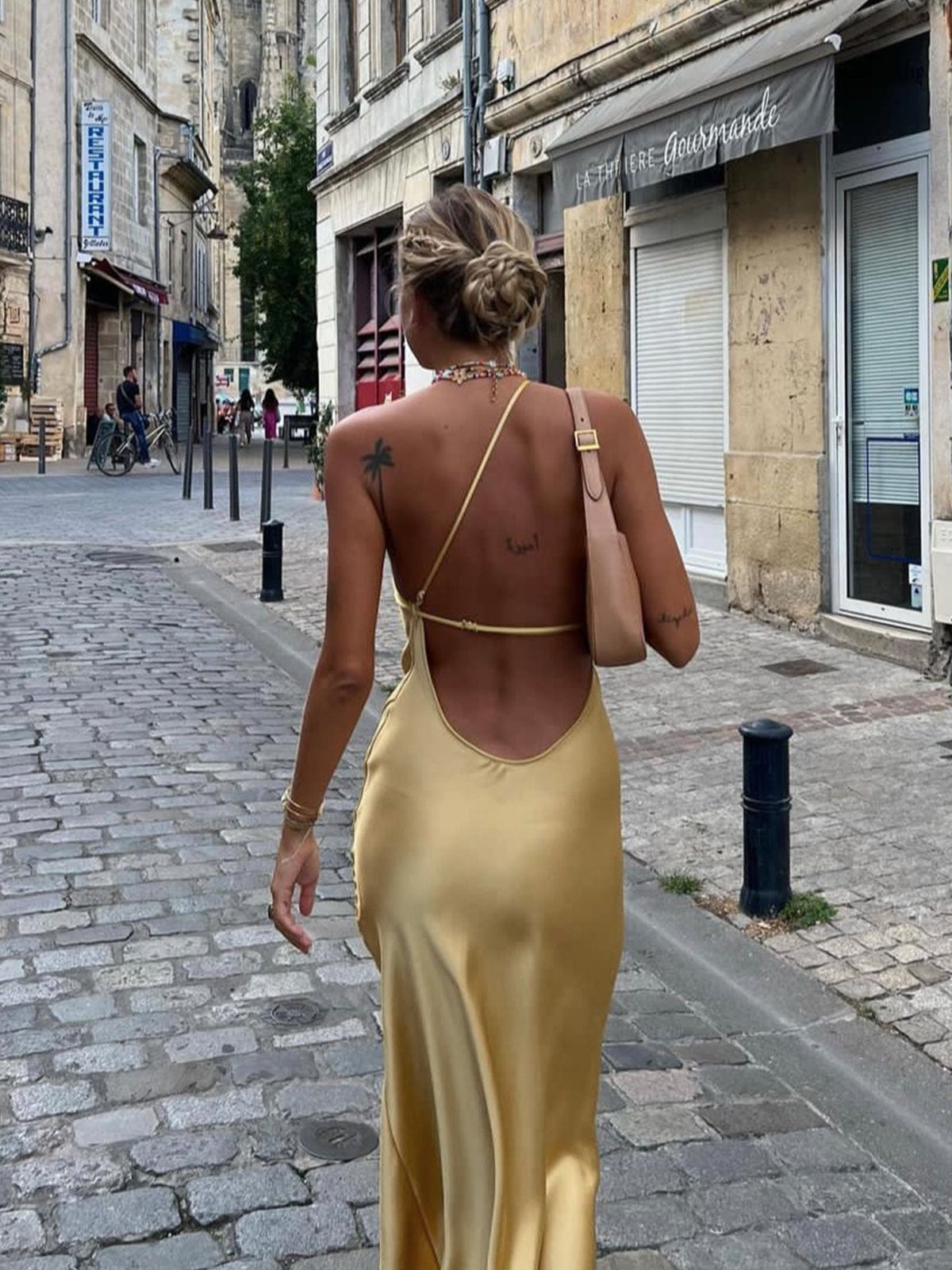 Damen Maxikleid Rückenfrei Satin Feine Träger
