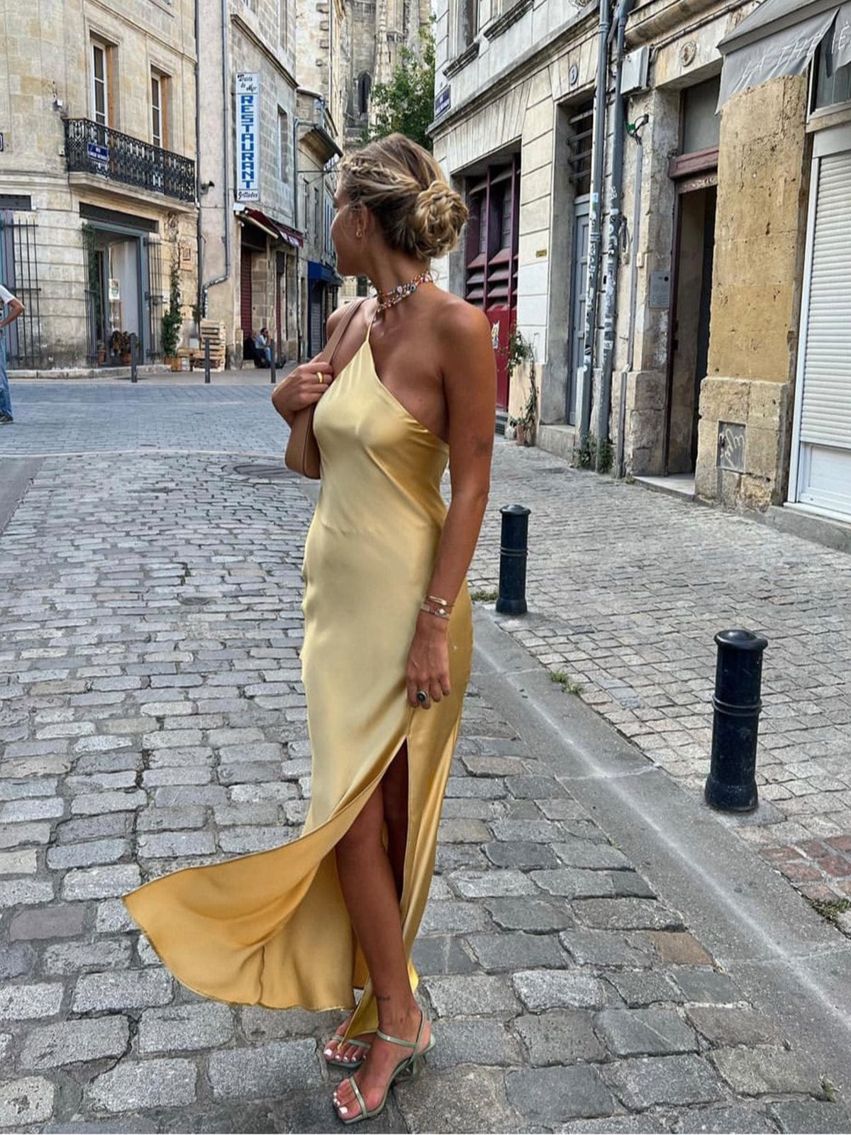 Damen Maxikleid Rückenfrei Satin Feine Träger - Norvielle