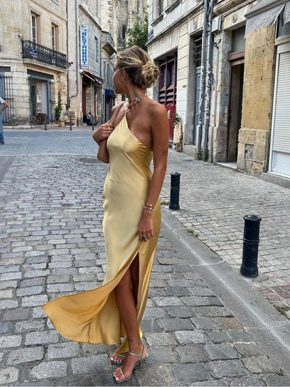 Elegantes Damen Satinkleid Rückenfrei Hochzeitskleid - Norvielle