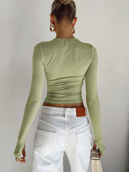 Damen Langarm Crop Sommer Oberteil