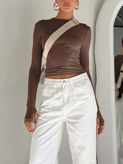 Damen Langarm Crop Sommer Oberteil
