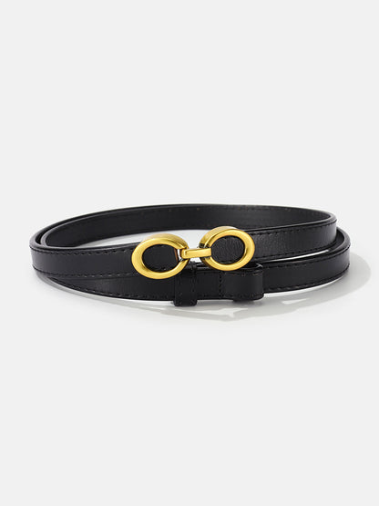 Damen Leder Gürtel Schmal Goldschnalle