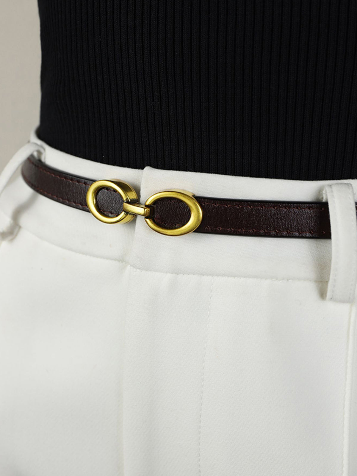 Damen Leder Gürtel Schmal Goldschnalle - Norvielle