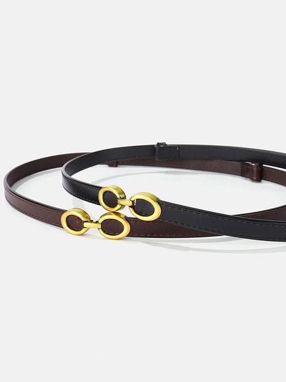 Damen Leder Gürtel Schmal Goldschnalle