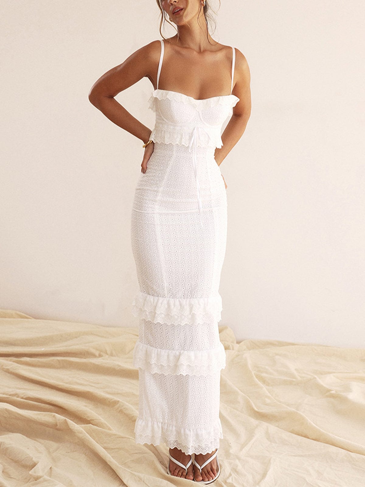 es Damenkleid Spitze Rüschen Elegant