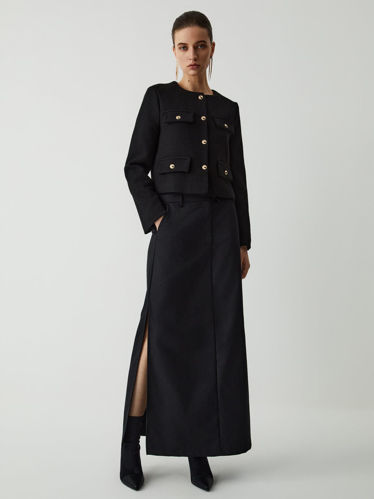Damen Tweedjacke Klassisch Goldknöpfe Elegante