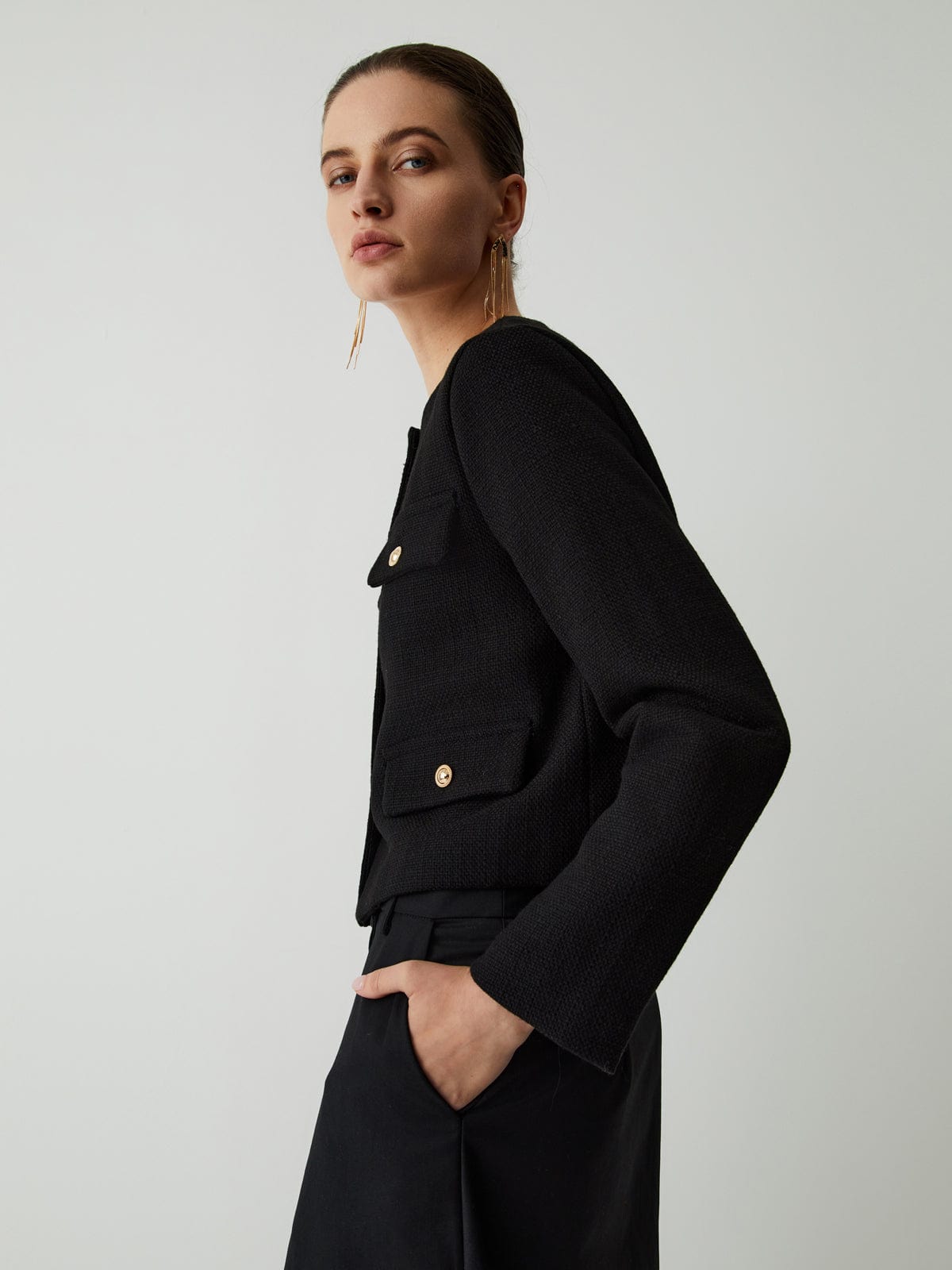 Damen Tweedjacke Klassisch Goldknöpfe Elegante