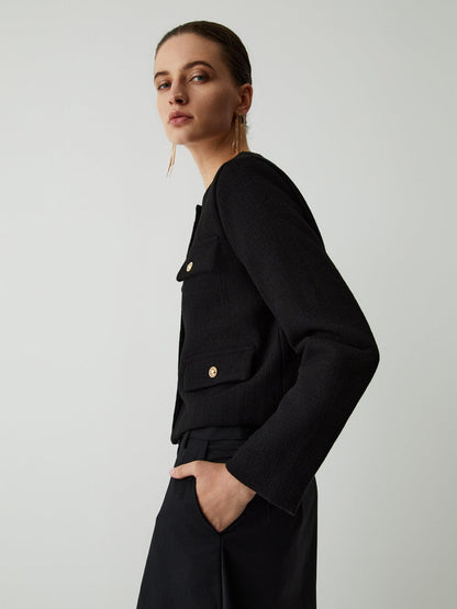 Damen Tweedjacke Klassisch Goldknöpfe Elegante