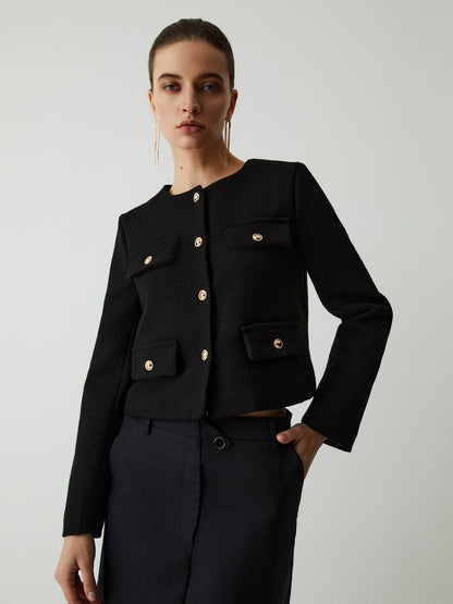 Damen Tweedjacke Klassisch Goldknöpfe Elegante