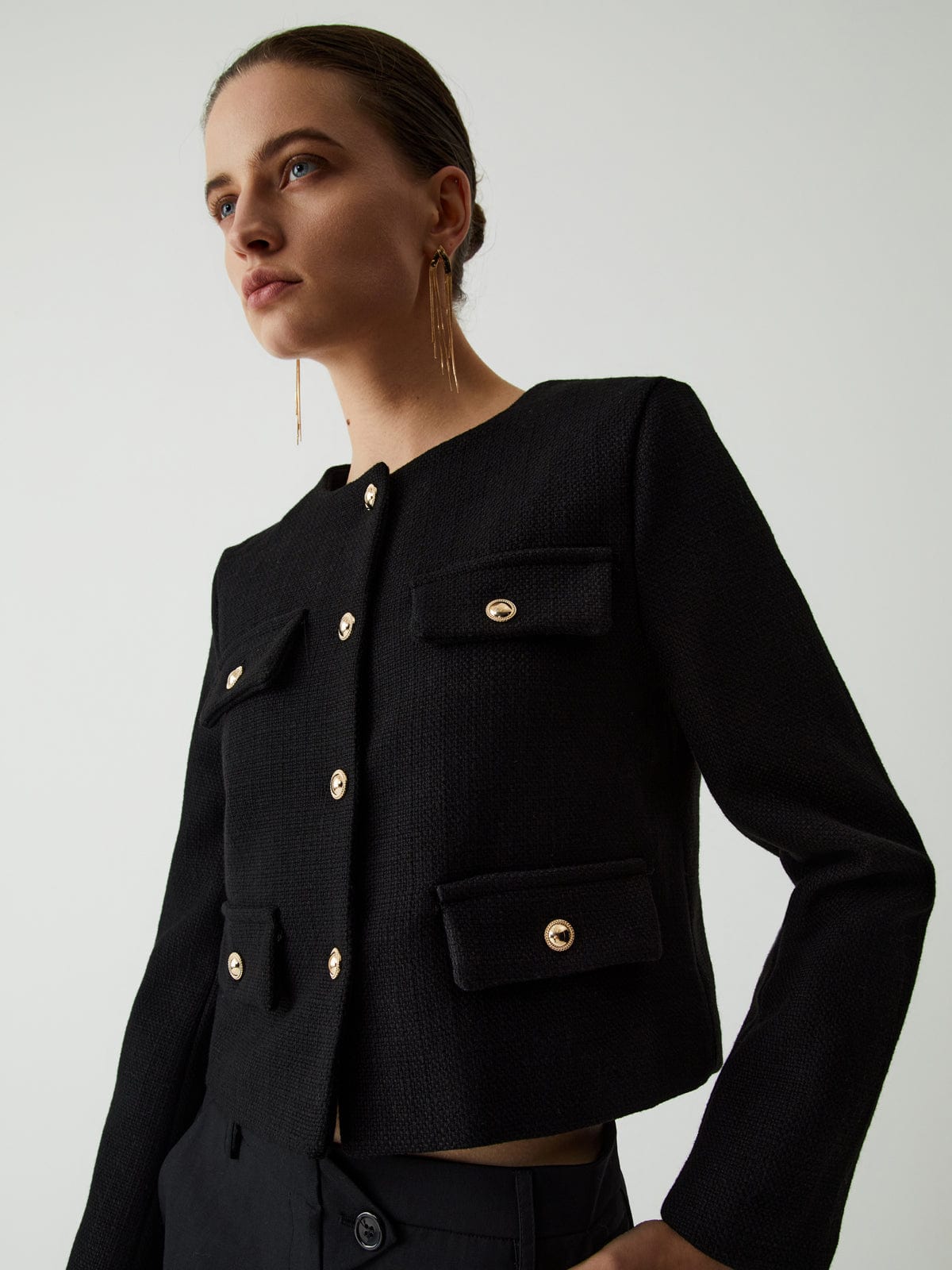 Damen Tweedjacke Klassisch Goldknöpfe Elegante - Norvielle