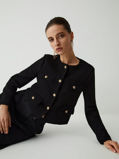 Damen Tweedjacke Klassisch Goldknöpfe Elegante