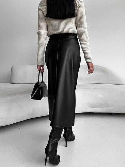 Damen Midi Rock Mit Hochem Schlitz