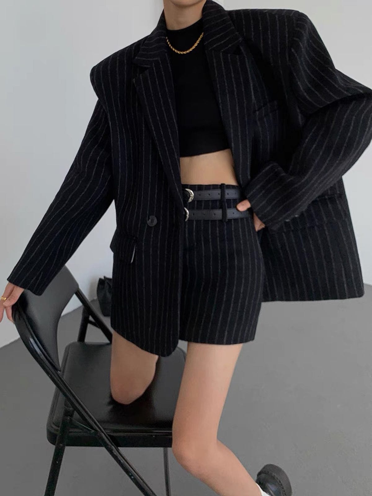 Damen Blazer Marineblau Klassisch Nadelstreifen
