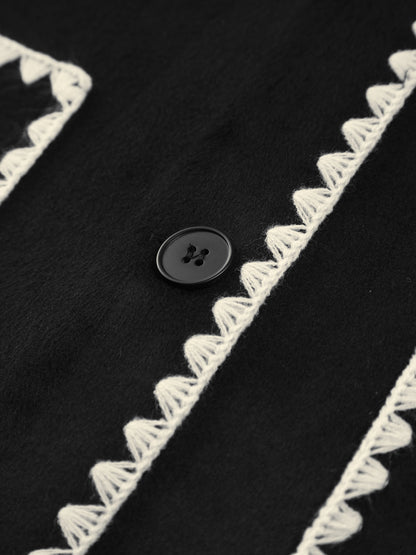 Damen Cape-Mantel Lang mit Schal und Fransen Elegant