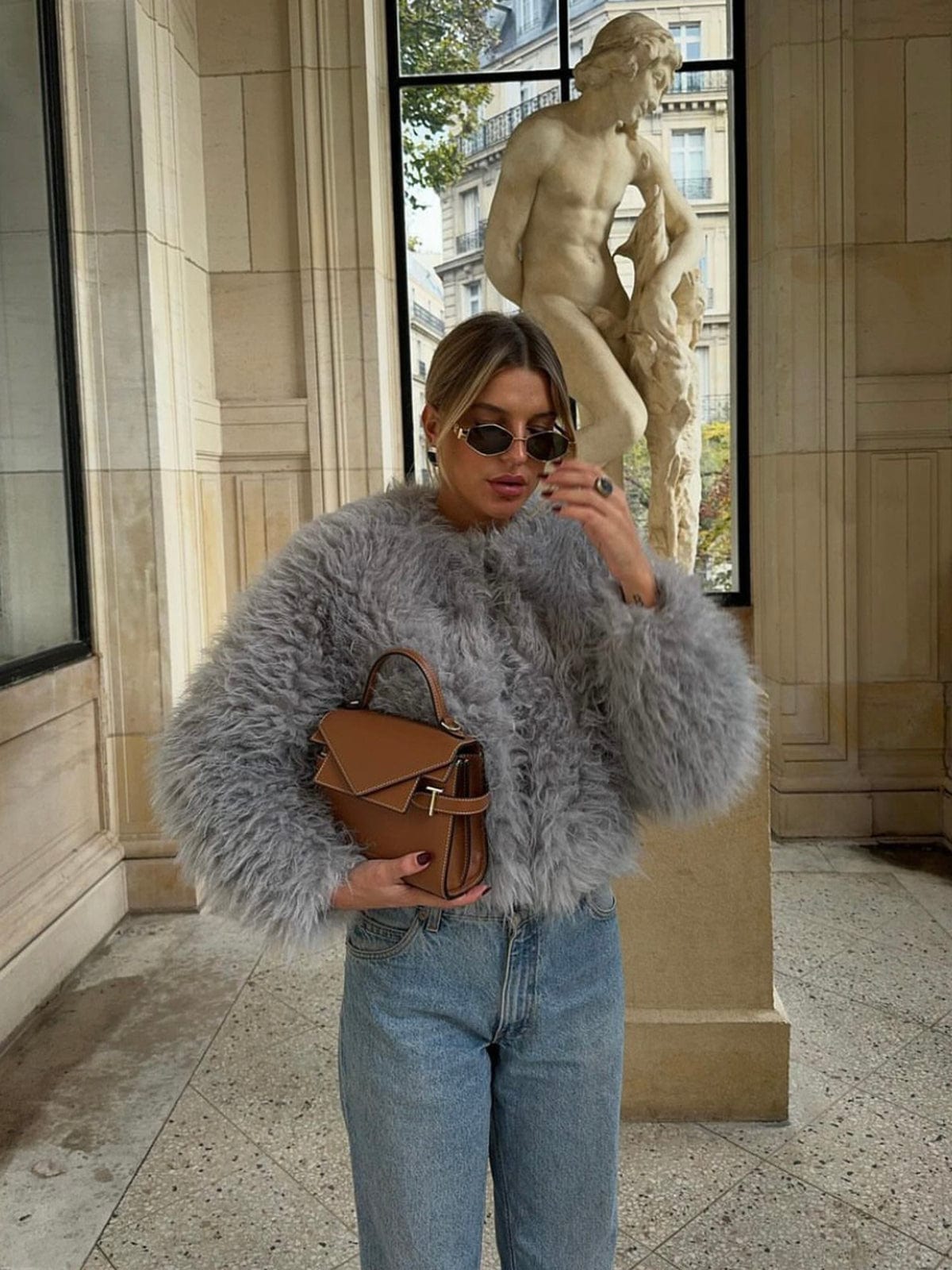 Damen Kurz-Mantel Faux-Fur Elegant