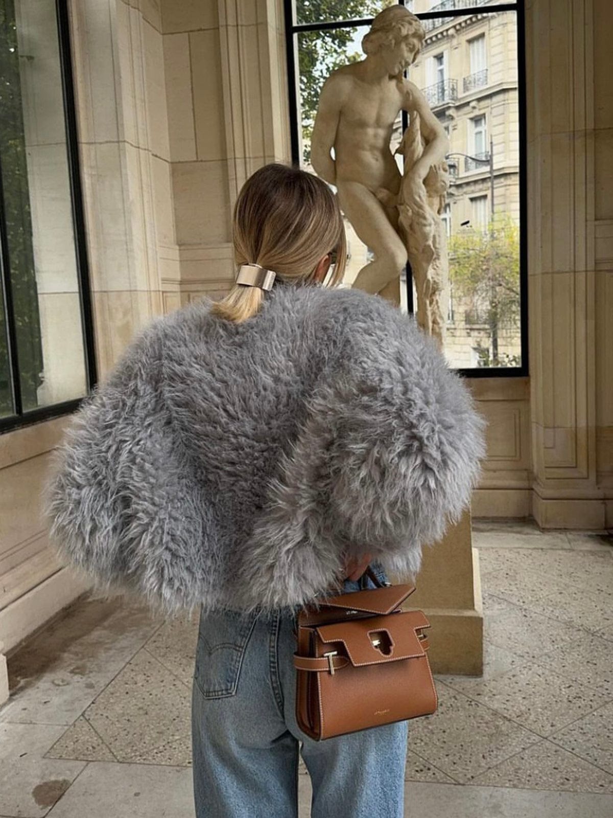 Damen Kurz-Mantel Faux-Fur Elegant