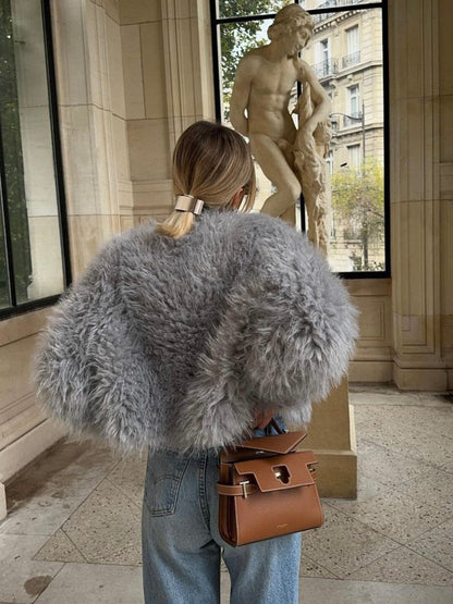 Damen Kurz-Mantel Faux-Fur Elegant
