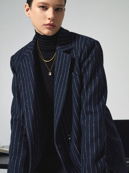 Damen Blazer Marineblau Klassisch Nadelstreifen