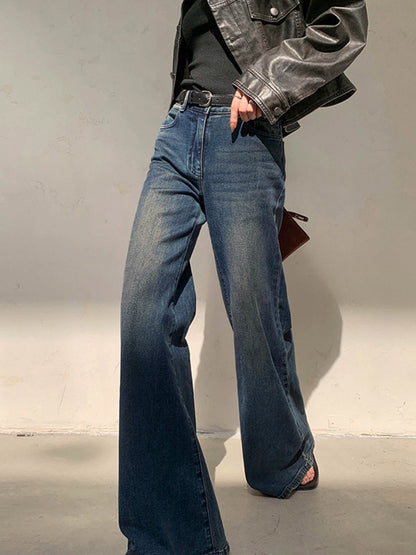 Damen Hochtaillie Schlagjeans Weit Bequem
