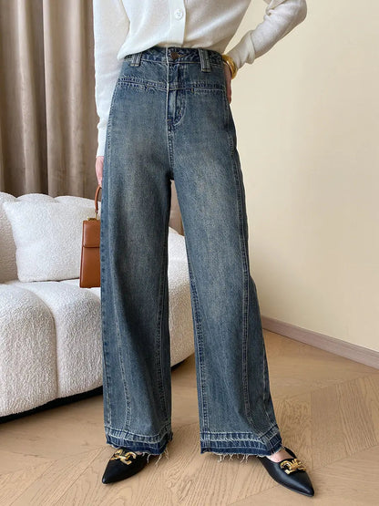 Damen Vintage Jeans Weite Bein mit Knöpfen - Norvielle