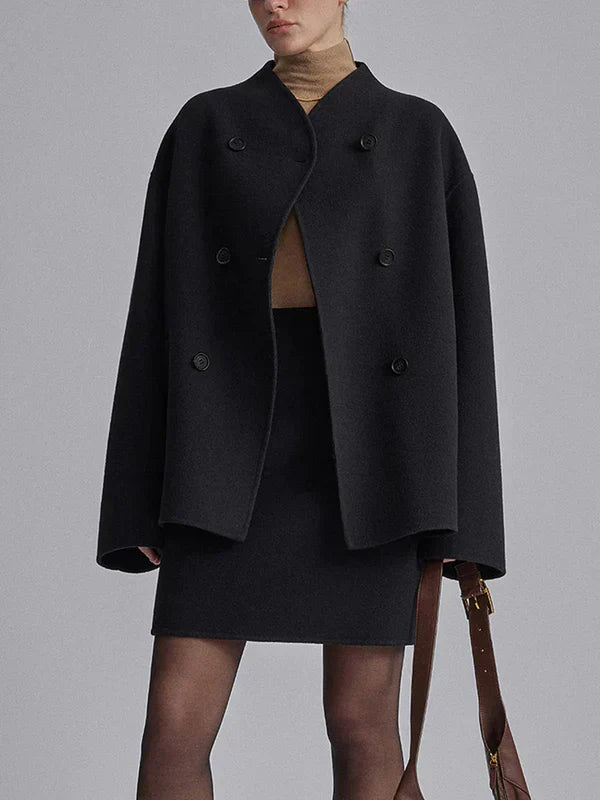 schwarze oversized double breasted damenjacke elegant