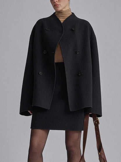 schwarze oversized double breasted damenjacke elegant