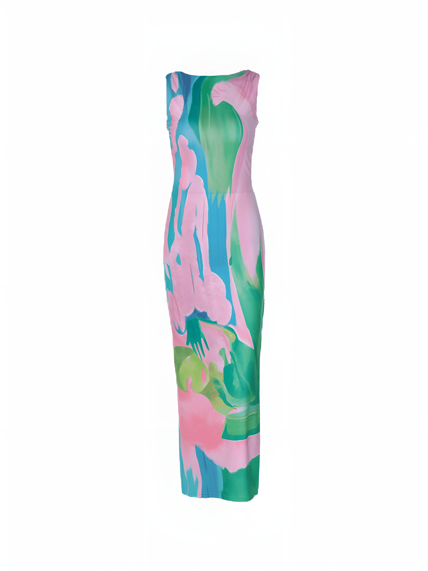 Ärmelloses Maxi-Kleid Wasserfarben-Print Eleganz Sommer Damenkleid