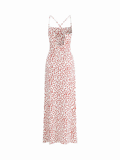 Damen Blumenkleid Spaghettiträger Elegant Rosa