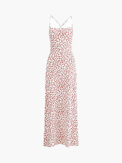 Damen Blumenkleid Spaghettiträger Elegant Rosa
