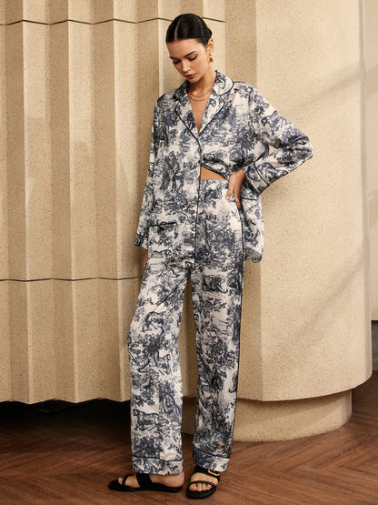 Damen Pyjama Zweiteiler Seide Trendy