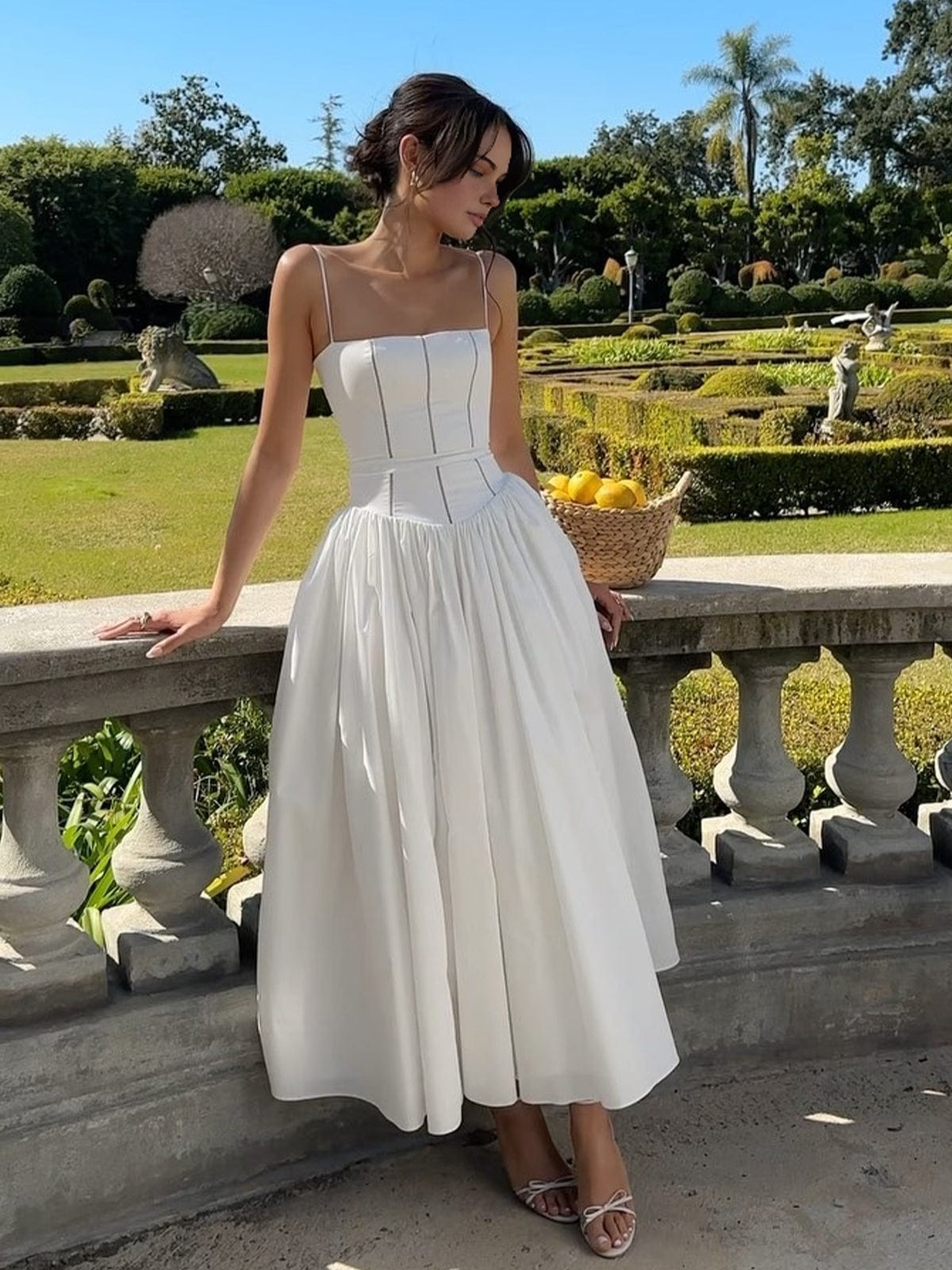 Damen Midikleid Spaghettiträger Corsage Elegantes Kleid - Norvielle