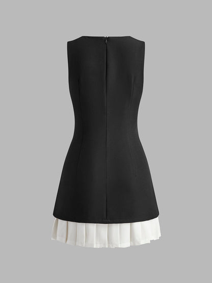 Damen Ärmelloses Midikleid Plissee Elegantes Kleid