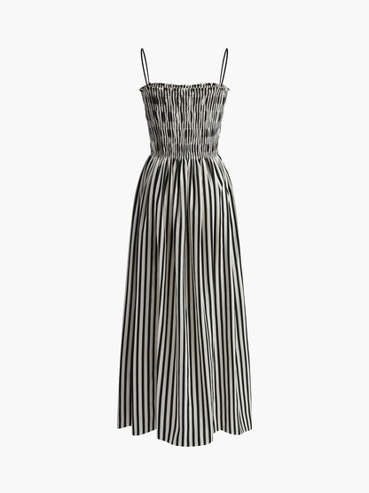 Elegantes Damen-Sommerkleid Streifenmuster Smock-