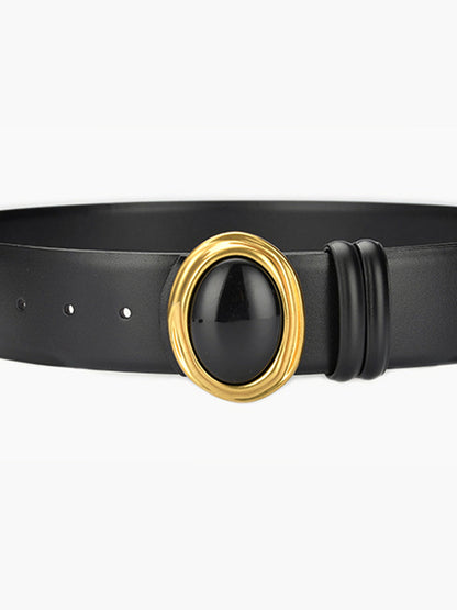 Eleganter Leder-Gürtel Goldene Schnalle Unisex
