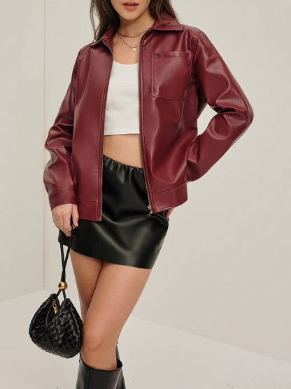 Damen Ledermäntel Bordeaux Rot - Norvielle
