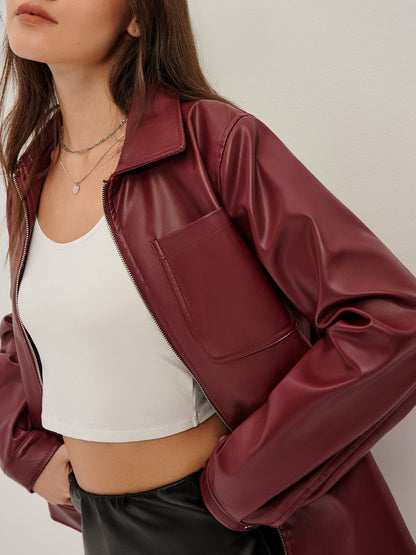 Damen Ledermäntel Bordeaux Rot