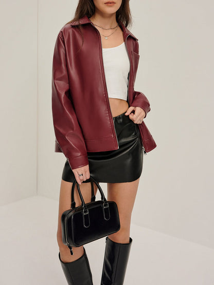 Damen Ledermäntel Bordeaux Rot