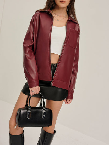 Damen Ledermäntel Bordeaux Rot
