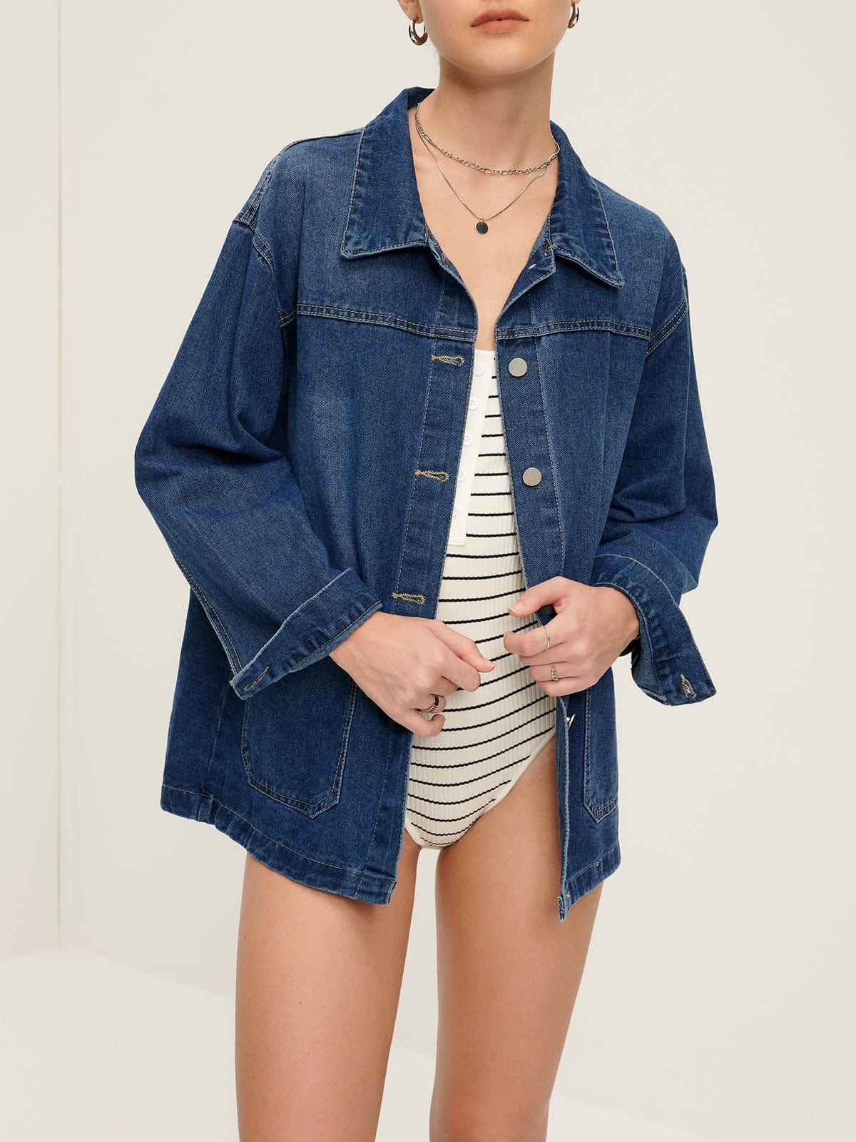 Damen Oversized Denimjacke Lässig Blau