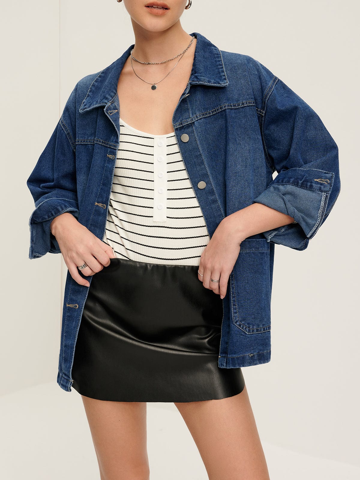 Damen Oversized Denimjacke Lässig Blau