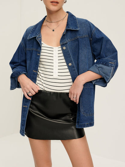 Damen Oversized Denimjacke Lässig Blau