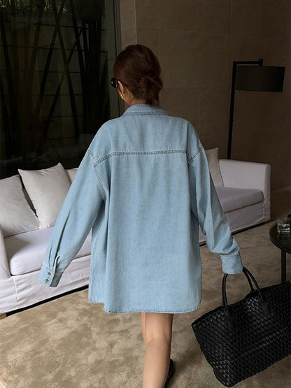 Damen Oversize Jeansbluse Komfortbluse Modern