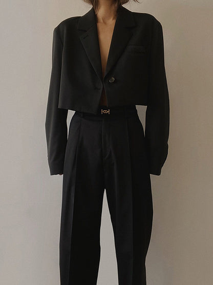 Damen Blazer Schwarz Büroanzug Cropped Modern - Norvielle