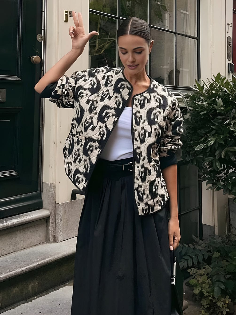 Damen Animal-Print Jacke Trendy Mode Schwarz - Norvielle
