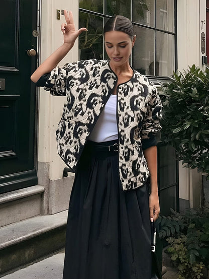 Damen Animal-Print Jacke Trendy Mode Schwarz - Norvielle