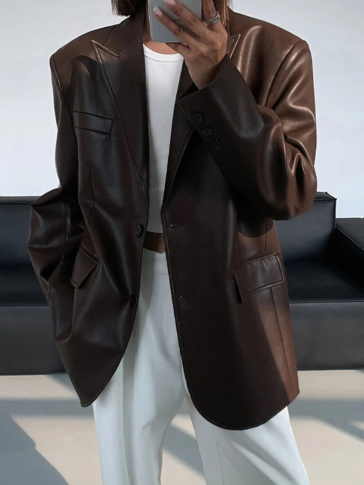 Sarah | Lederblazer mit Taschen und Detail Zendoo.de